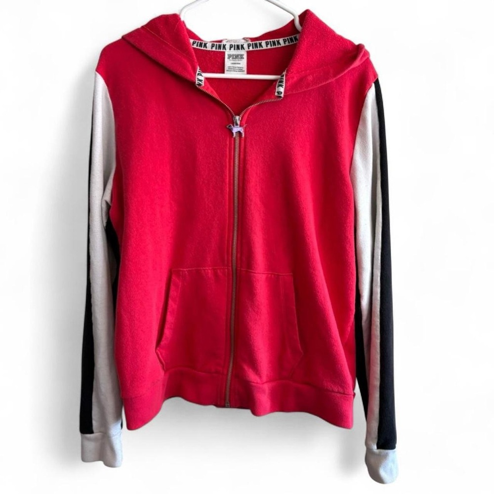 PINK Victoria's Secret Red Zip-Up Hoodie Size Large